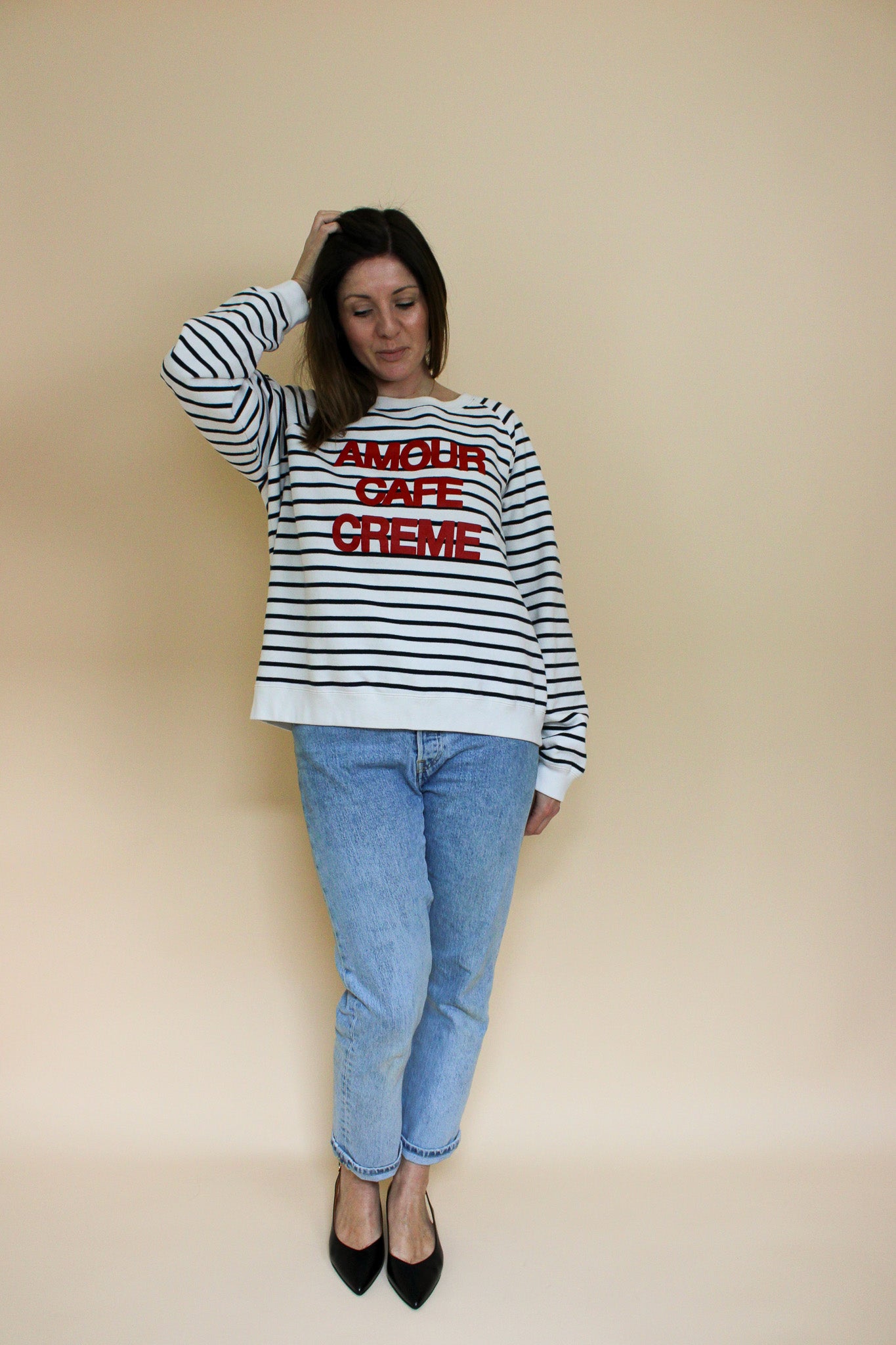SEZANE Amour Cafe Creme Breton Sweatshirt Size XXL