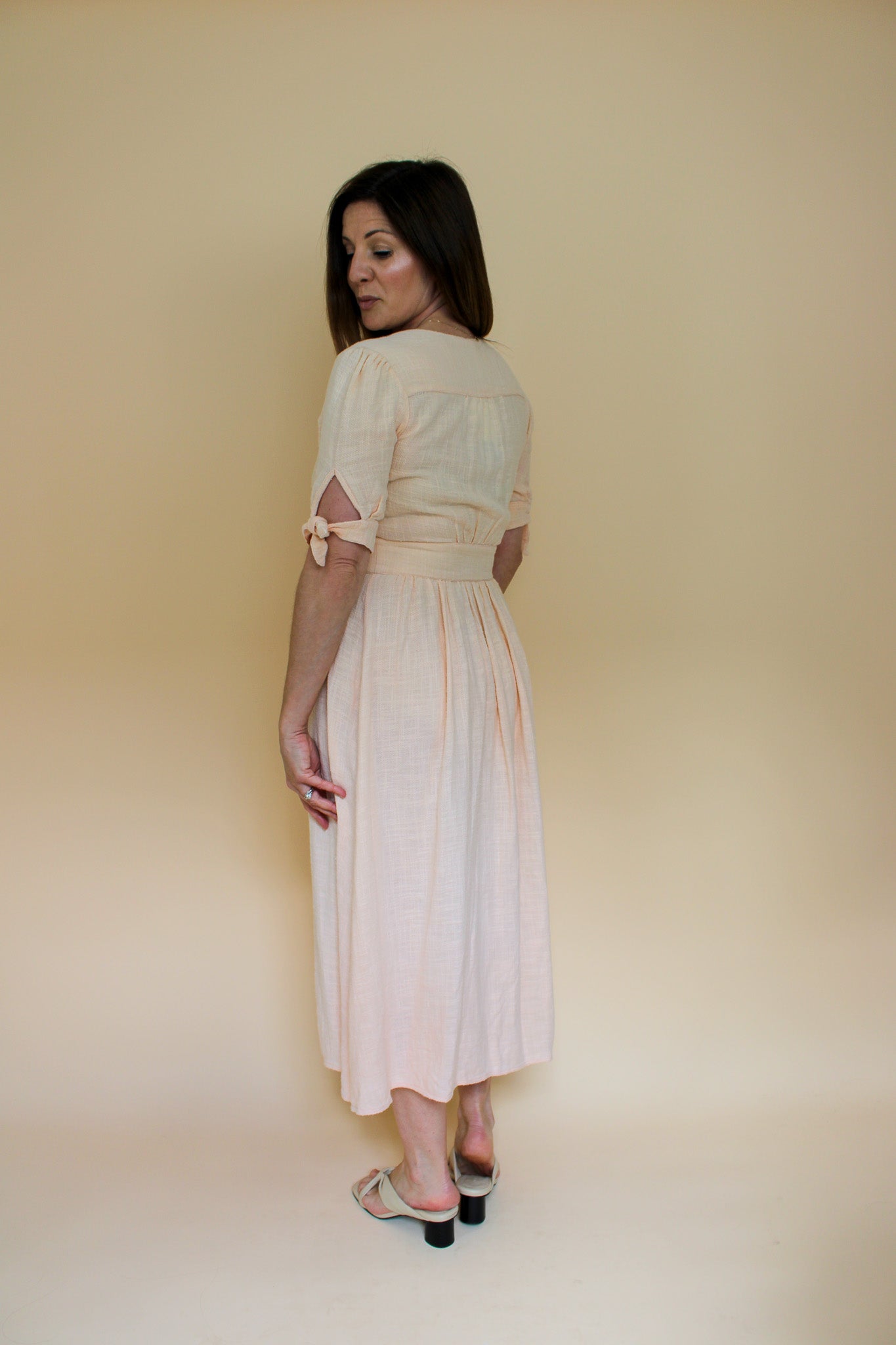 FREE PEOPLE Button Front V Neck Midi Dress Size S