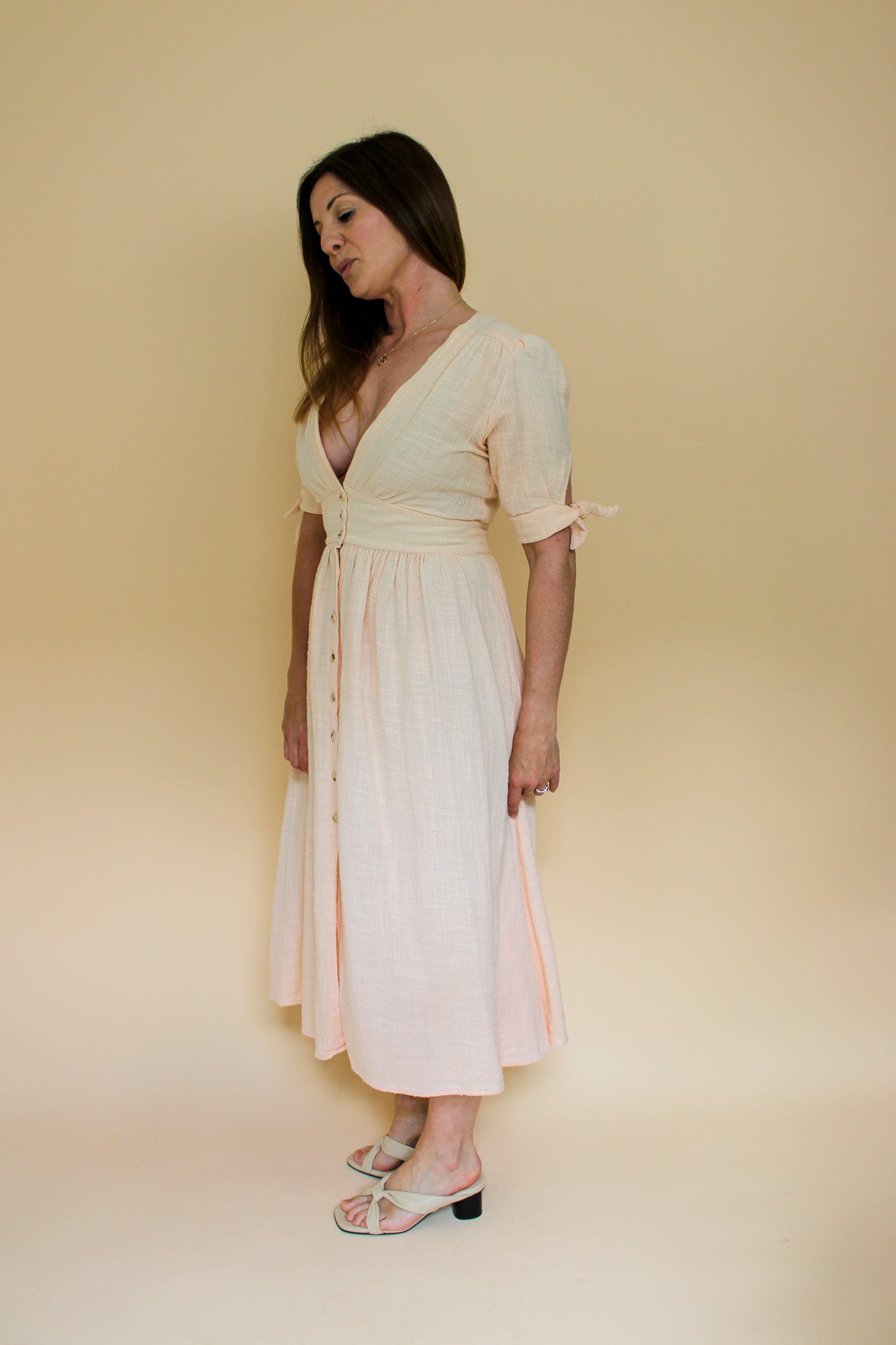 FREE PEOPLE Button Front V Neck Midi Dress Size S
