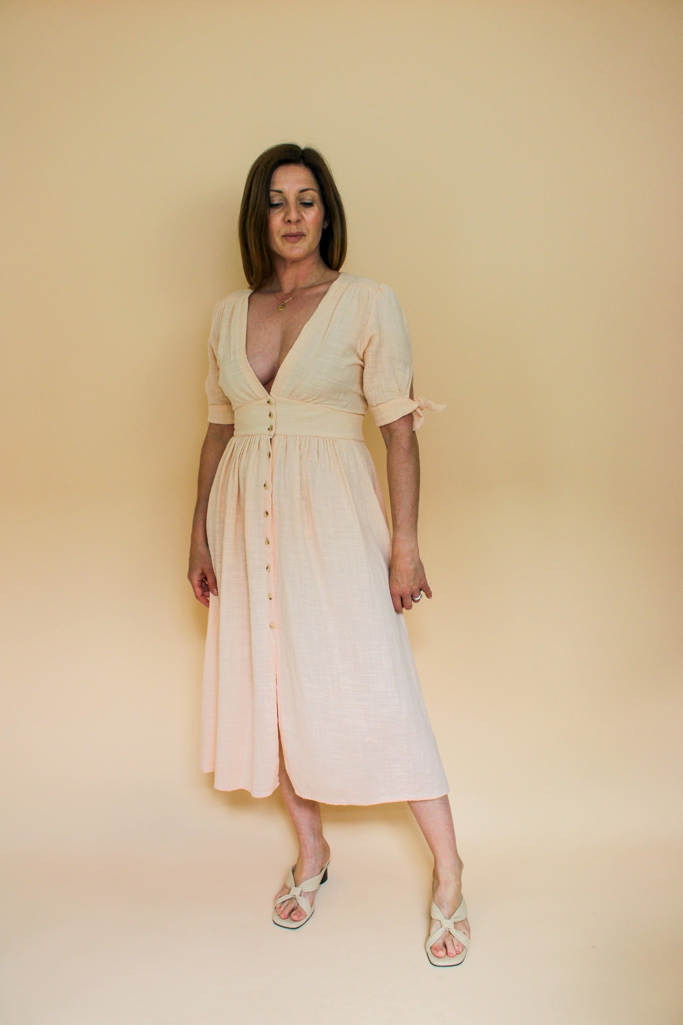 FREE PEOPLE Button Front V Neck Midi Dress Size S