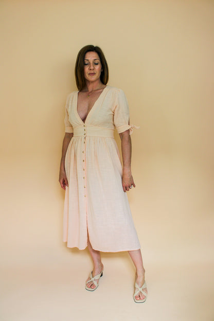 FREE PEOPLE Button Front V Neck Midi Dress Size S