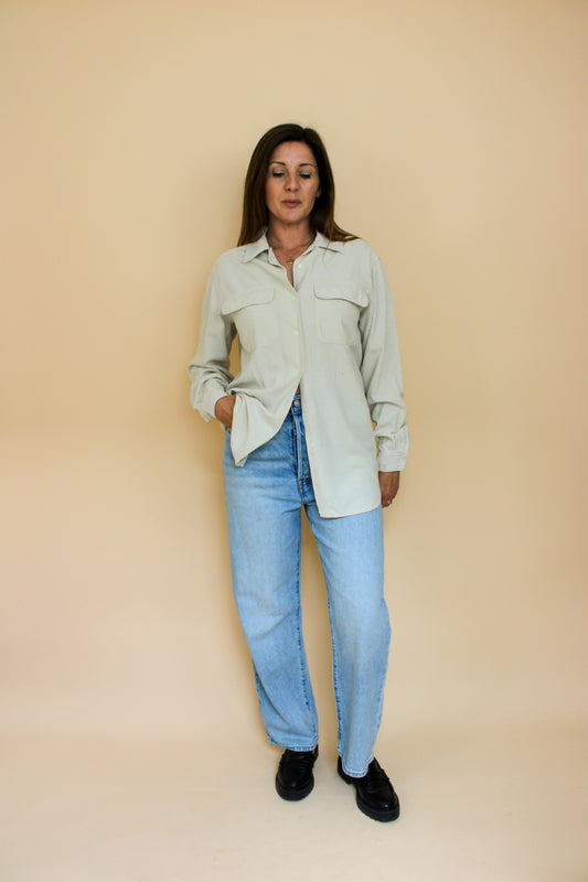 VINTAGE Miss Selfridge Raw Silk Pocket Shirt Size 10