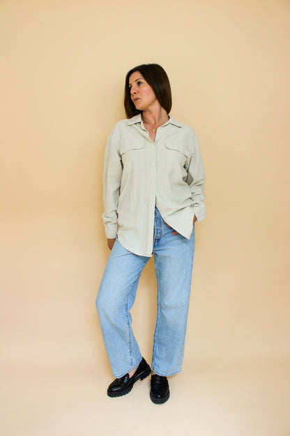 VINTAGE Miss Selfridge Raw Silk Pocket Shirt Size 10