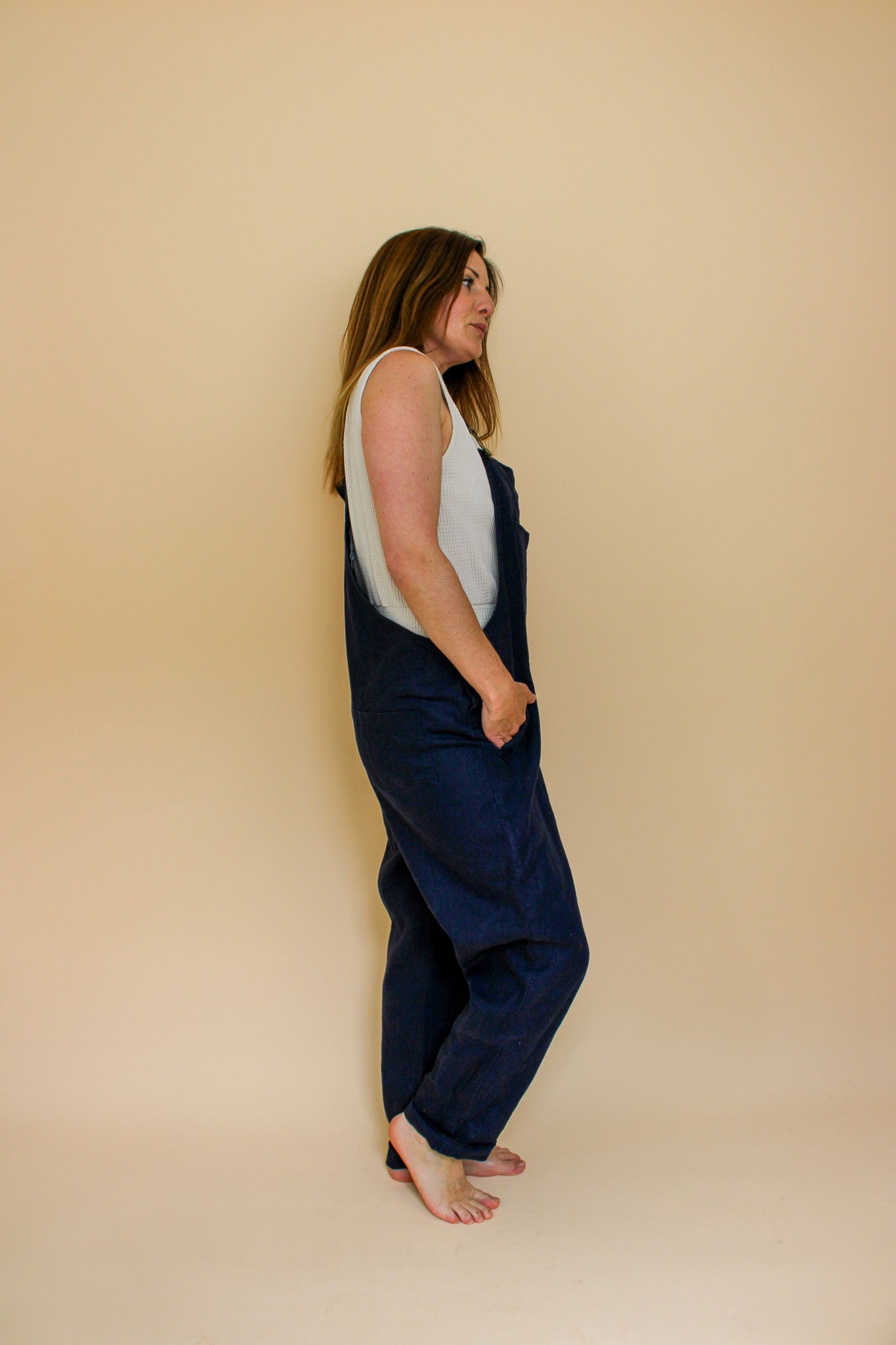 CLARY & PEG Linen Dungarees Size M