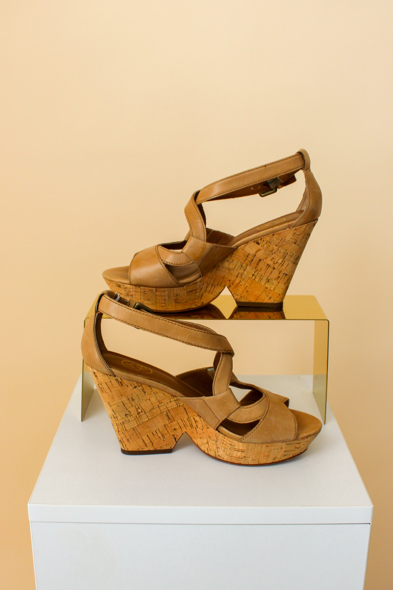 ASH Camel Leather Cork Sole High Wedges Size 4