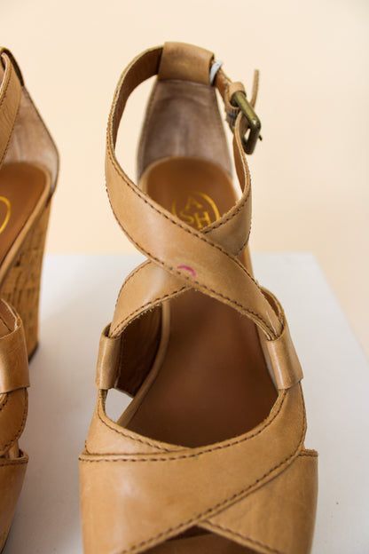 ASH Camel Leather Cork Sole High Wedges Size 4