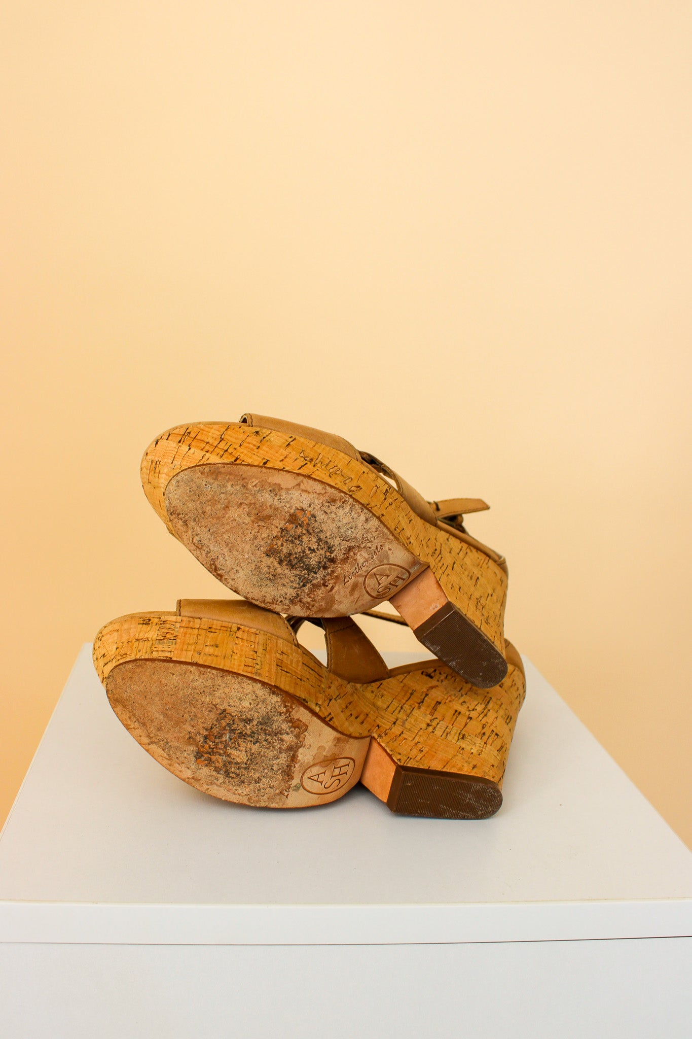 ASH Camel Leather Cork Sole High Wedges Size 4