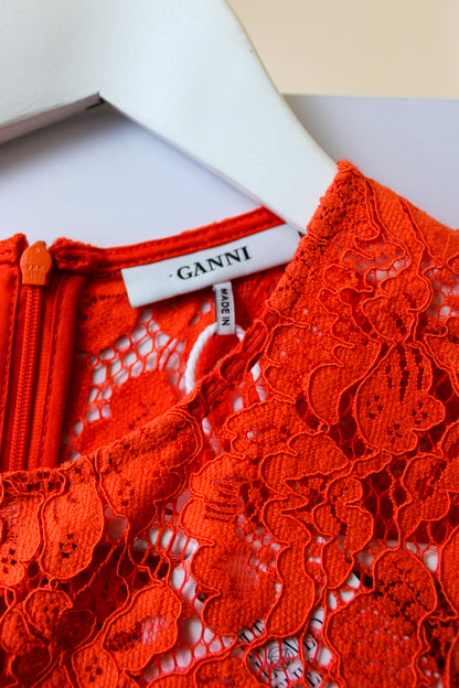 GANNI Jerome Lace Detailed Midi Dress Size 10