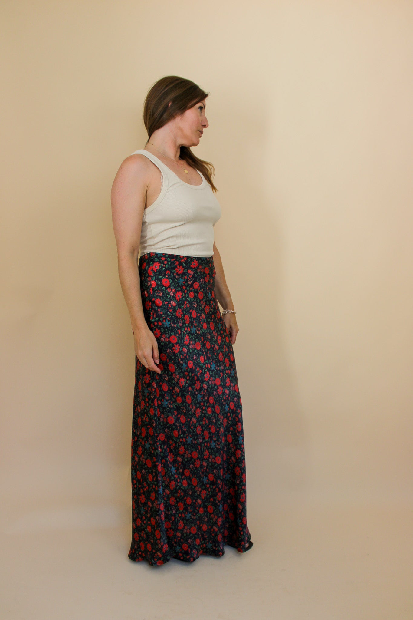 REALISATION PAR The Joni Silk Batik floral Midi Skirt Size XL