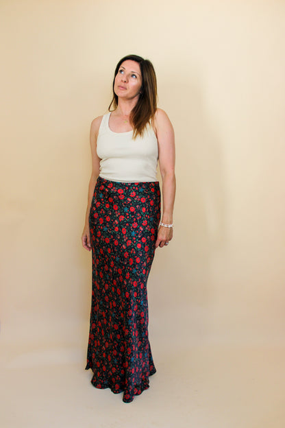 REALISATION PAR The Joni Silk Batik floral Midi Skirt Size XL