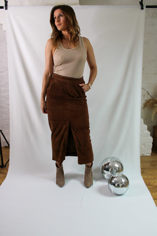 VINTAGE Suede Pencil Skirt UK 8-10