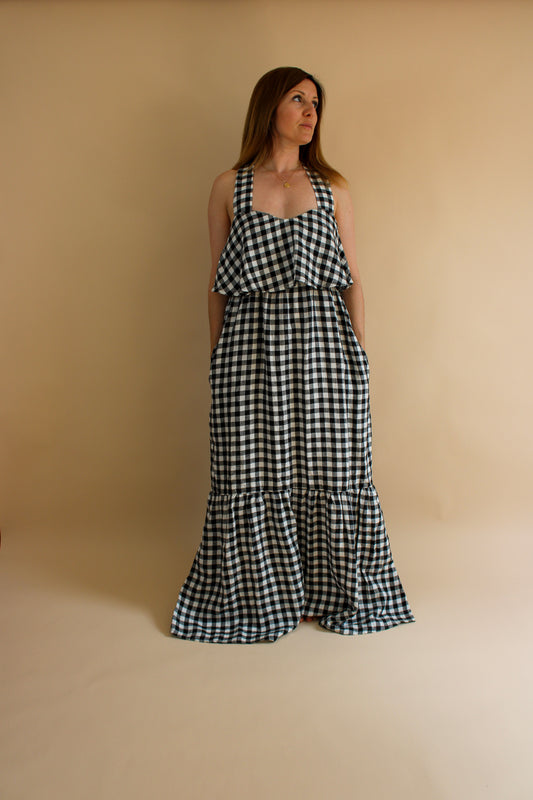 BEAUMONT ORGANIC Arya Gee Gingham Strap Maxi Dress Size L