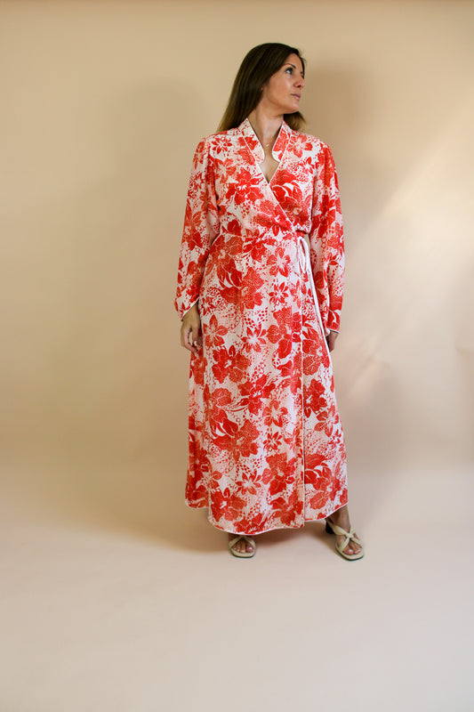 RIXO Cindy Silk Floral Print Maxi Wrap Dress Size M/ 12