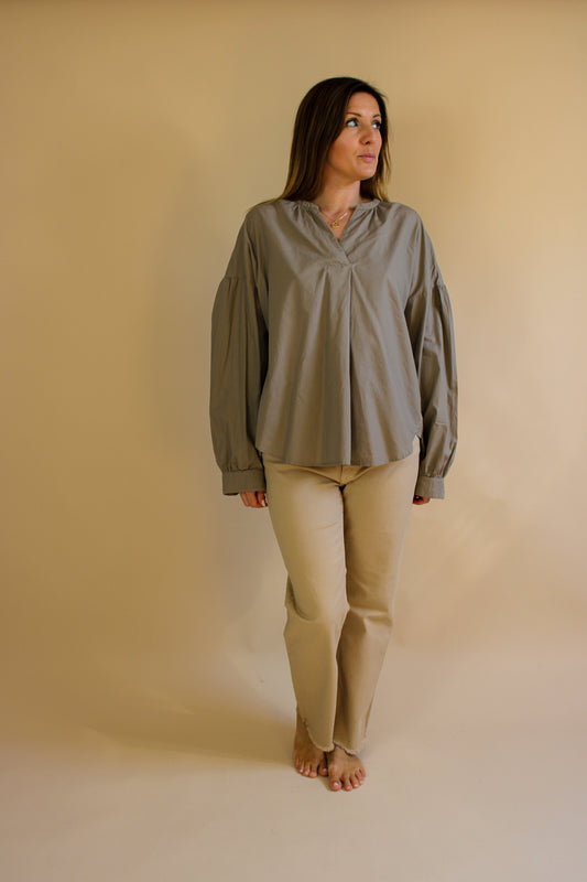 KIIN Collarless Gathered Sleeve Blouse Size 12