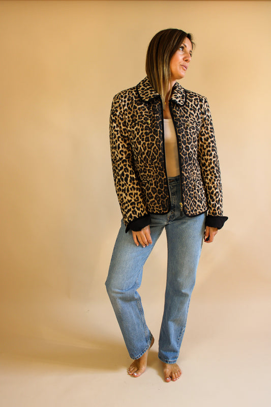 HOBBS Leopard Print Quilted Jacket Size 12