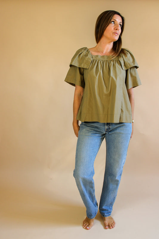 TOAST Square Neck Ruffle Sleeve Blouse Size 8