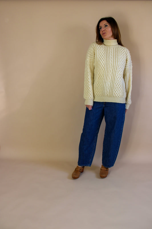 HANDMADE Cable Knit Roll Neck Jumper Size M/10