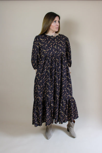 OFFON Maxi Flower Print Balloon Sleeve Cotton Dress Size M