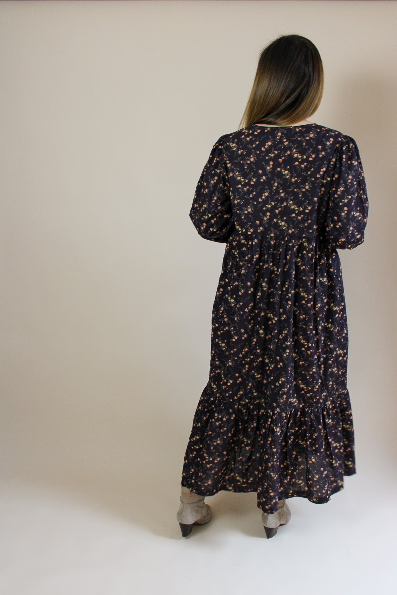 OFFON Maxi Flower Print Balloon Sleeve Cotton Dress Size M