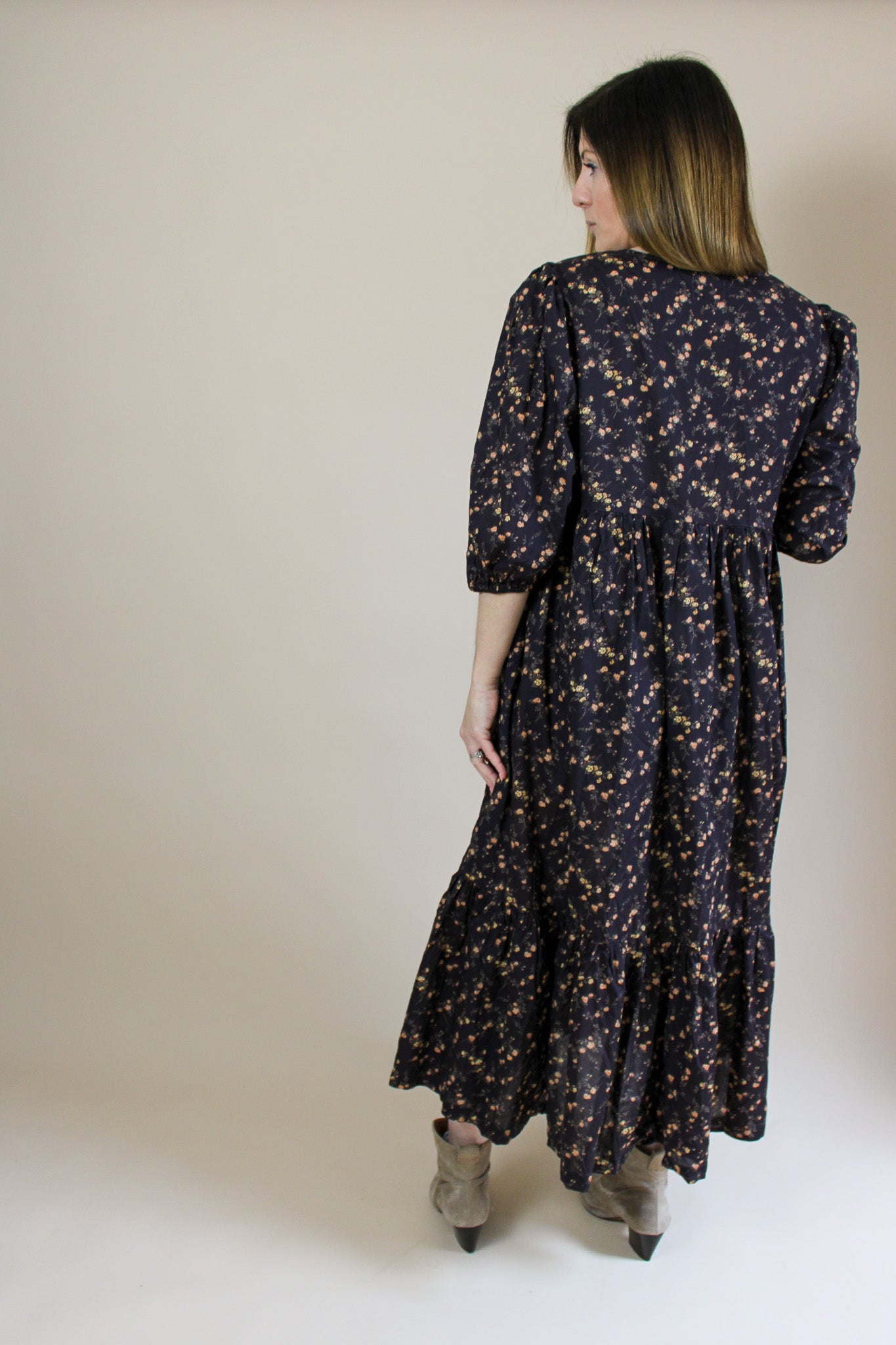 OFFON Maxi Flower Print Balloon Sleeve Cotton Dress Size M