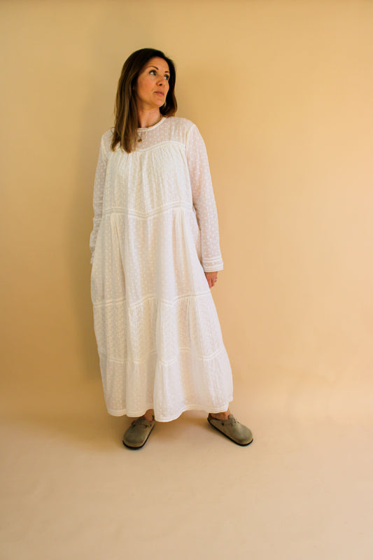 LEON & HARPER Broderie Anglaise Cotton Maxi Dress Size M