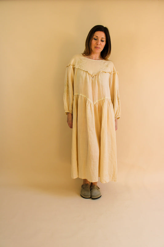 MEADOWS Floral Embroidered Trim Linen Maxi Dress Size 14