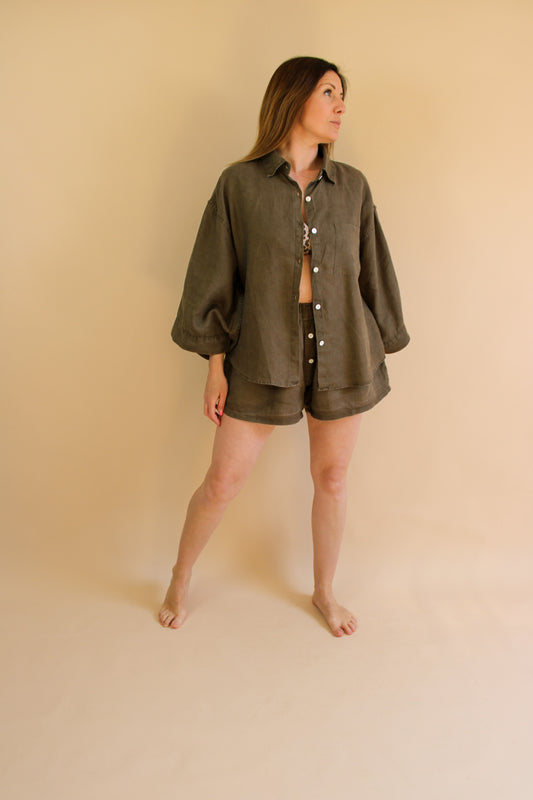 DEIJI STUDIOS 'The 03 Set' Linen Shirt & Shorts Co-ord Size S/M