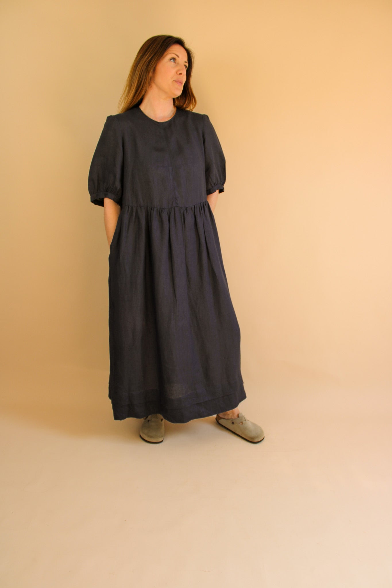 &DAUGHTER Linen Pleat Detail Midi Dress Size 12