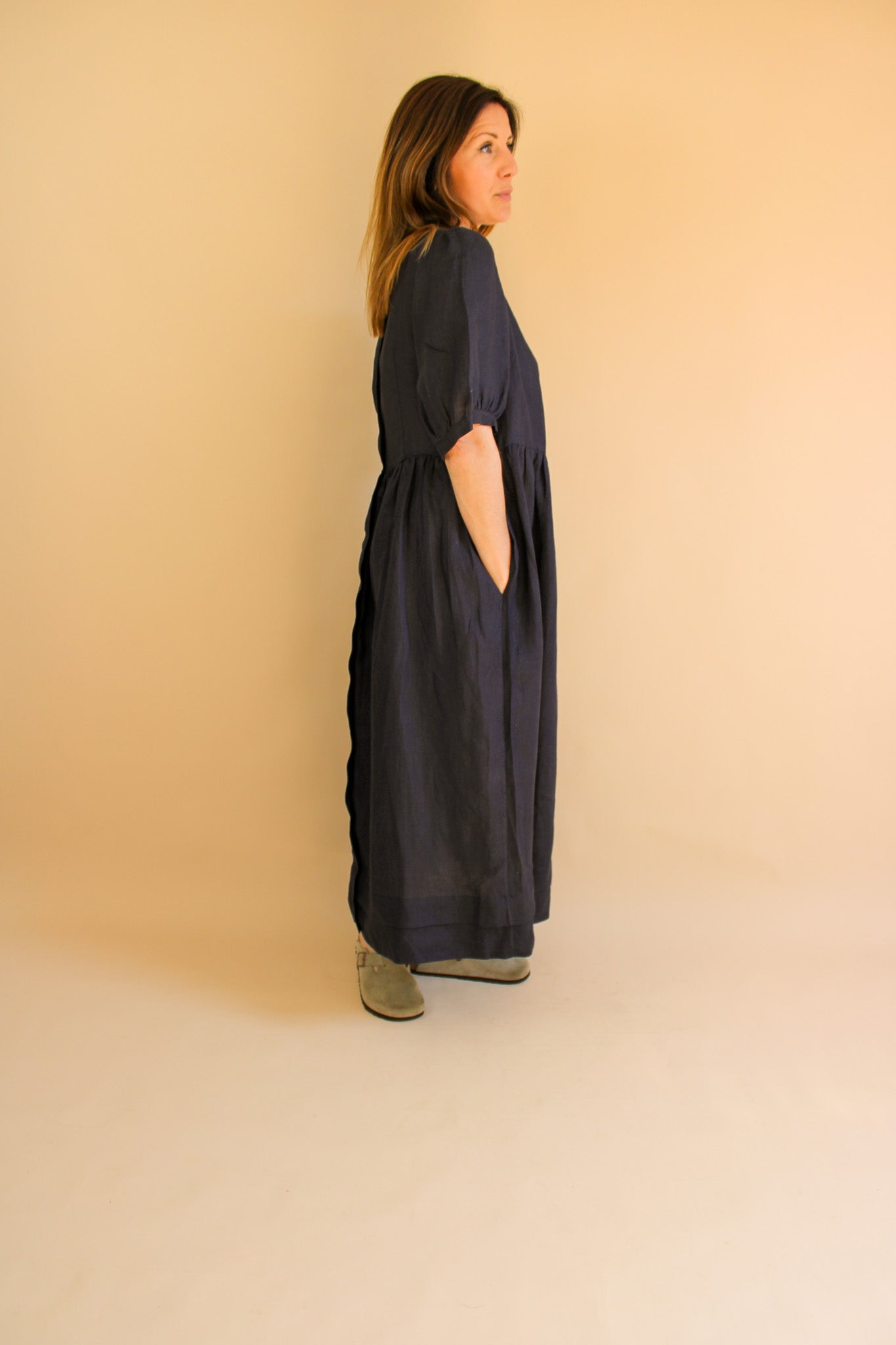 &DAUGHTER Linen Pleat Detail Midi Dress Size 12