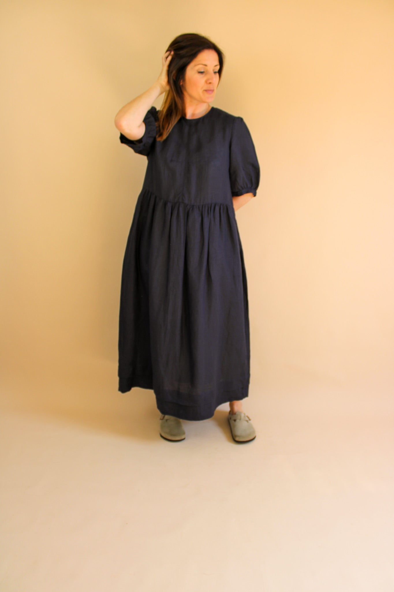 &DAUGHTER Linen Pleat Detail Midi Dress Size 12