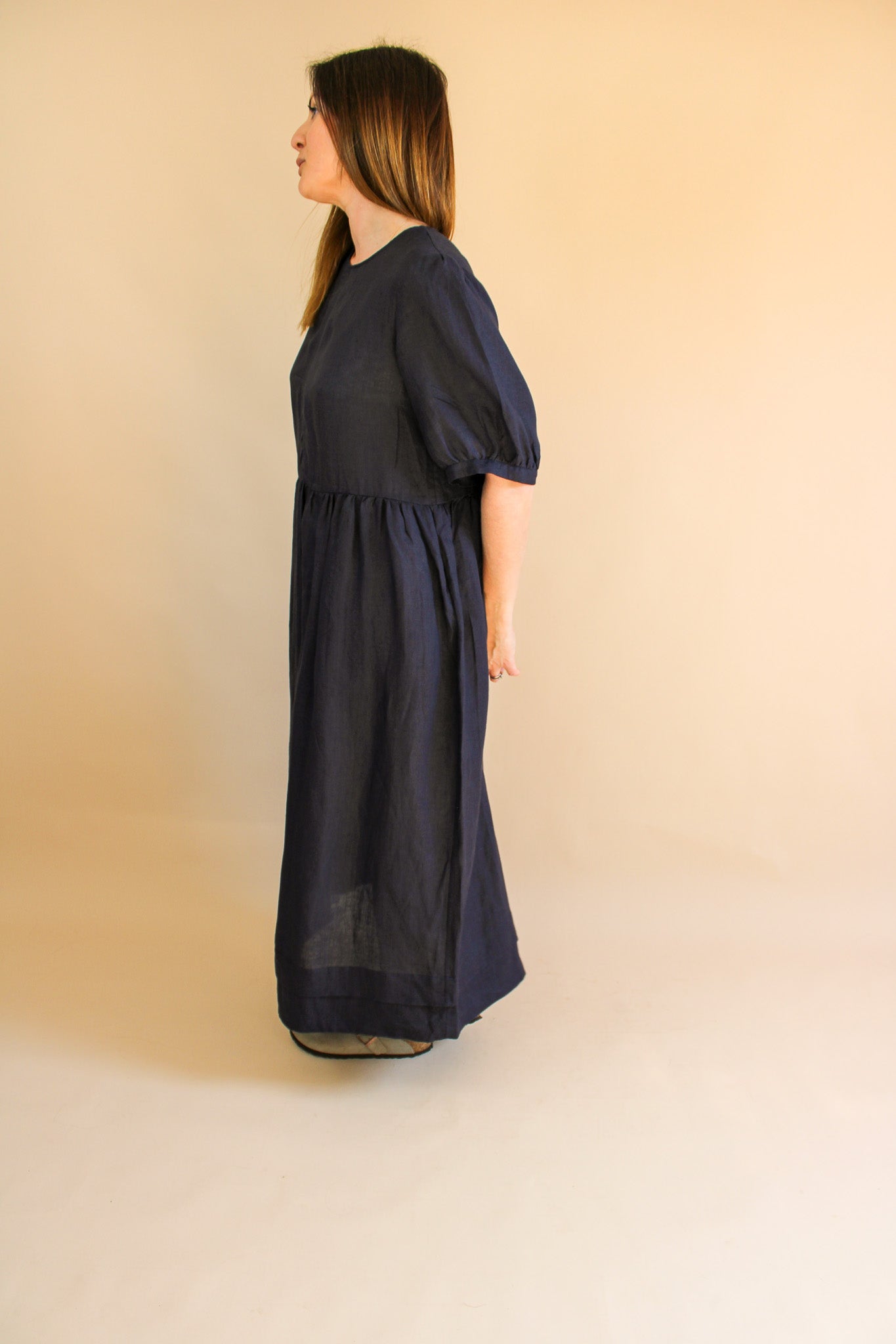 &DAUGHTER Linen Pleat Detail Midi Dress Size 12