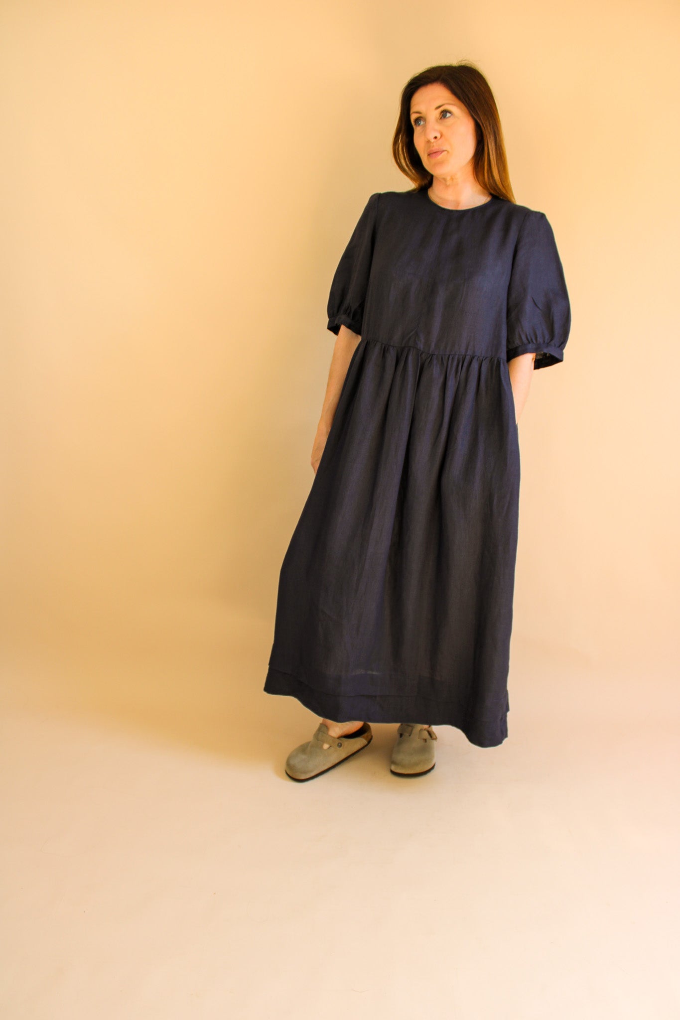 &DAUGHTER Linen Pleat Detail Midi Dress Size 12
