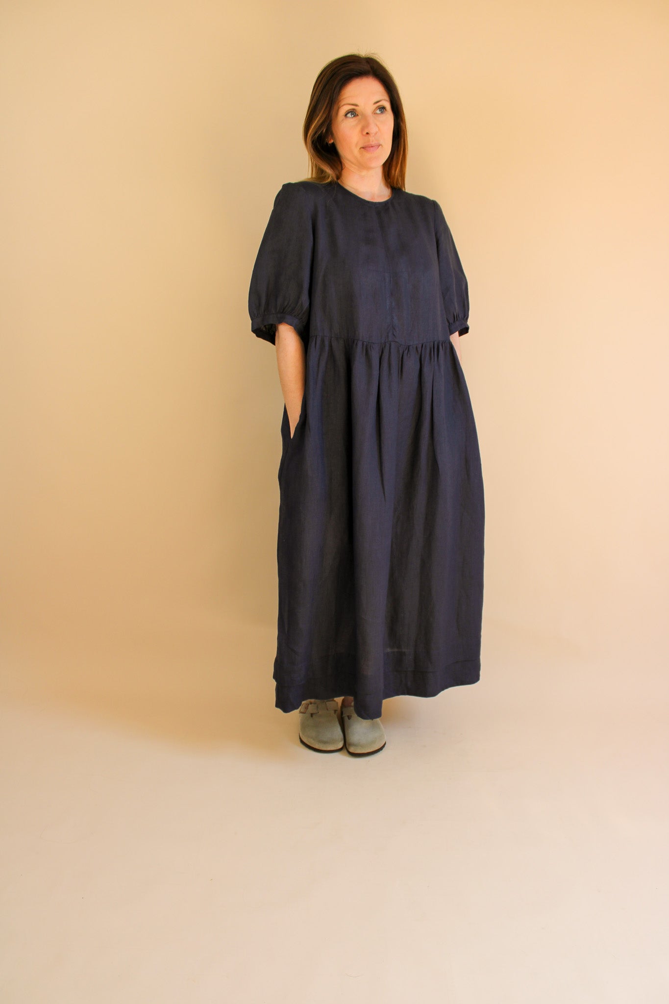 &DAUGHTER Linen Pleat Detail Midi Dress Size 12