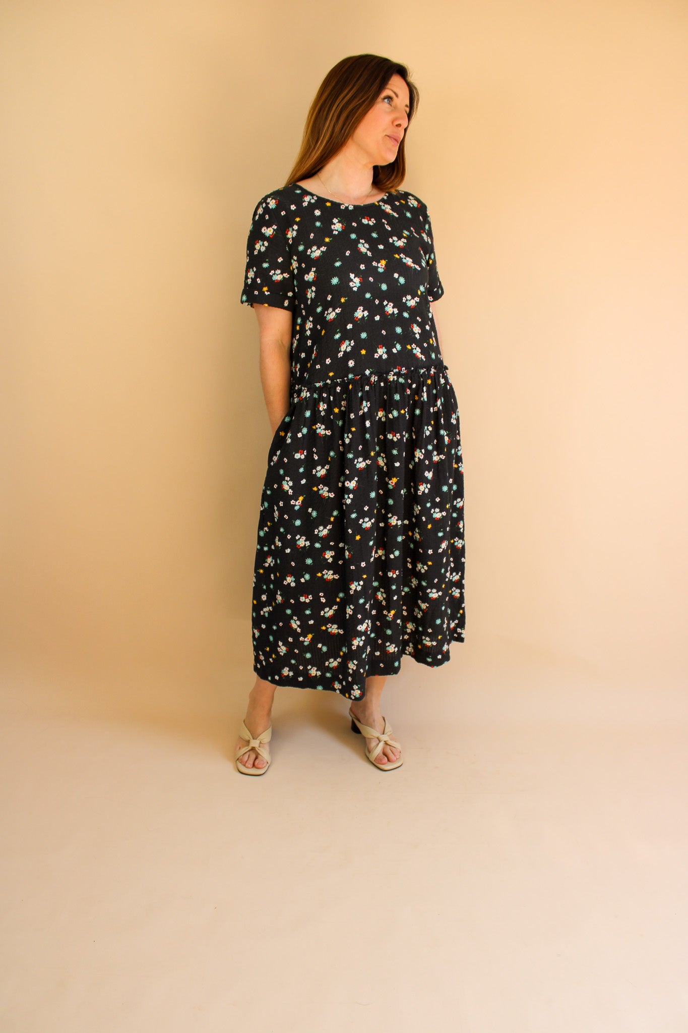 YMC Perhacs Cotton Floral Seersucker Midi Dress Size M