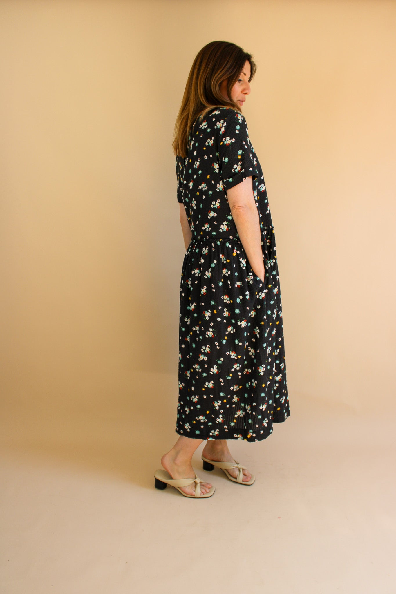 YMC Perhacs Cotton Floral Seersucker Midi Dress Size M