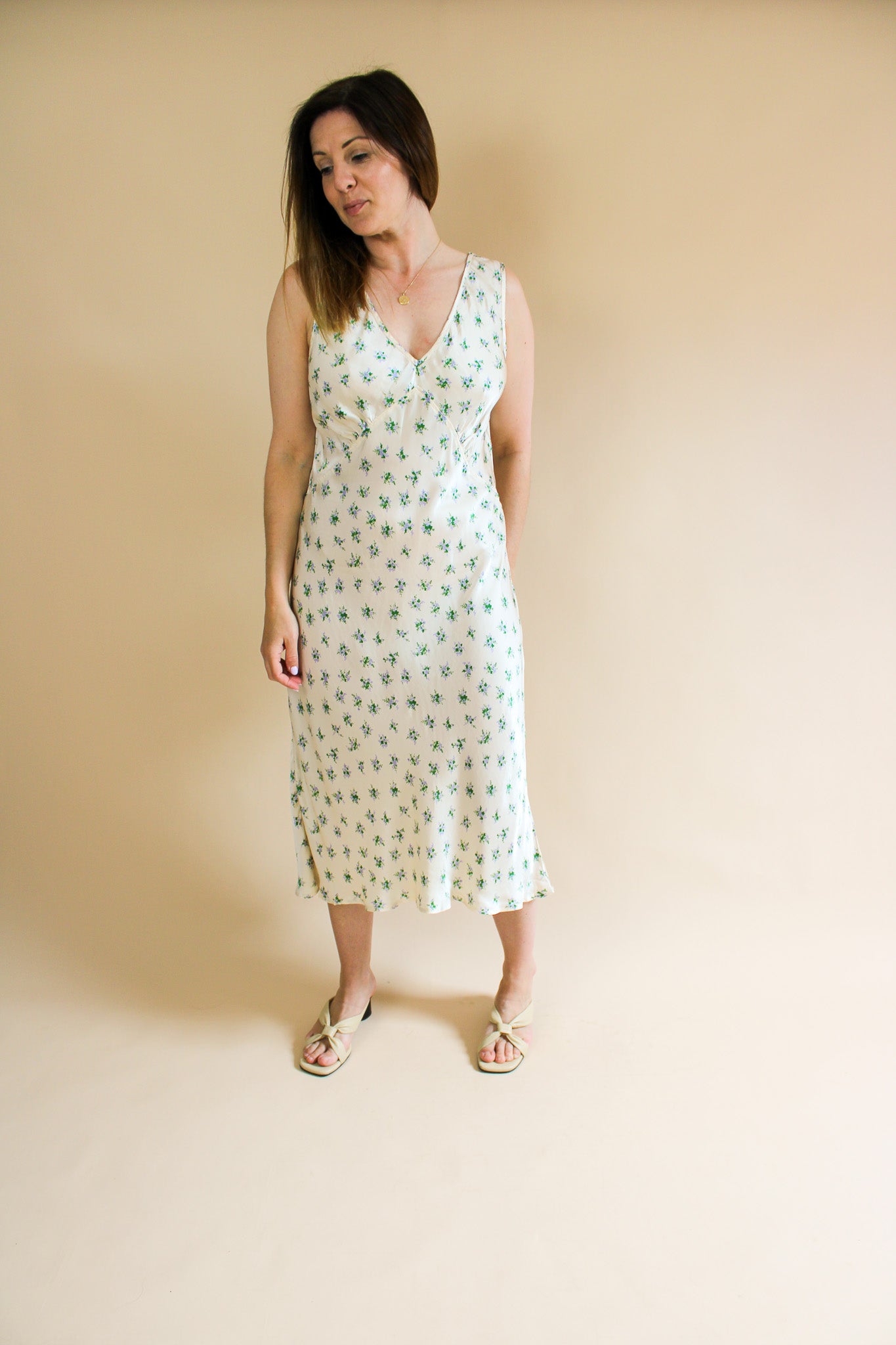 GHOST Bias Cut Satin Floral Slip Dress Size L