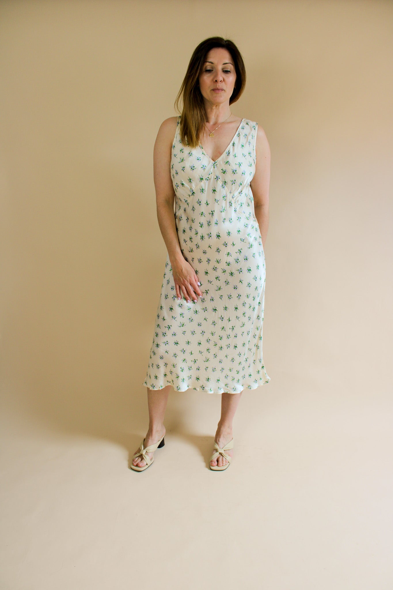 GHOST Bias Cut Satin Floral Slip Dress Size L
