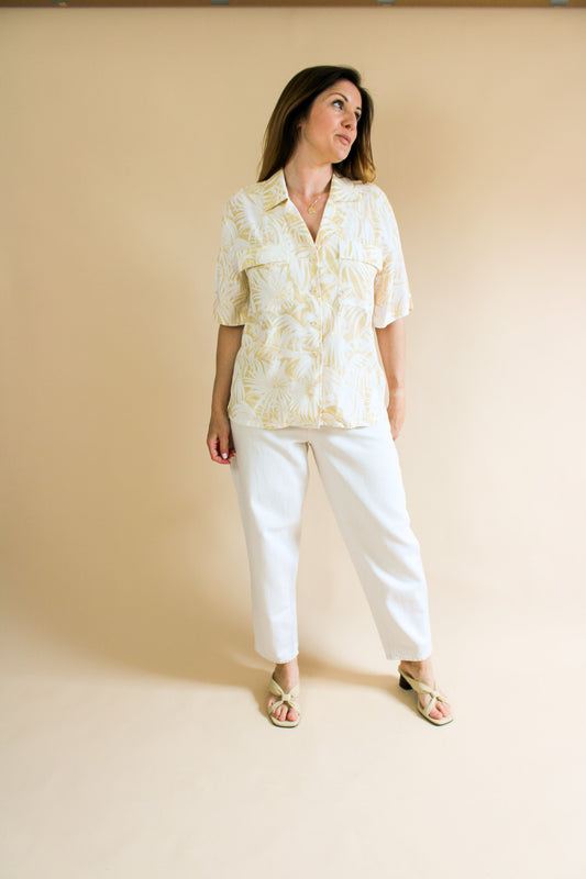 ANINE BING Palm Print Relaxed Cuban Shirt Size M