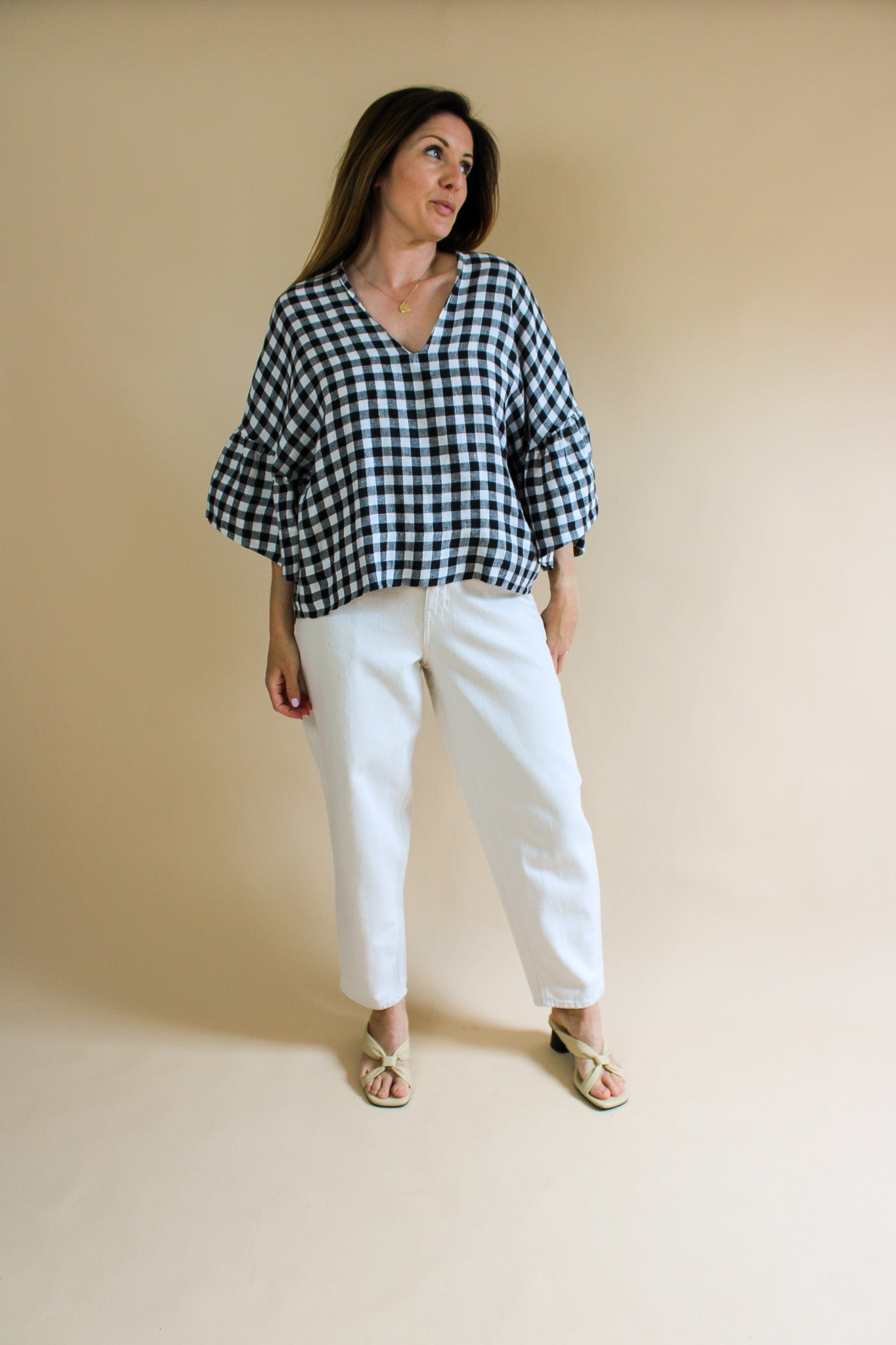 BEAUMONT ORGANIC Rita-Gee Gingham Linen Blouse Size S