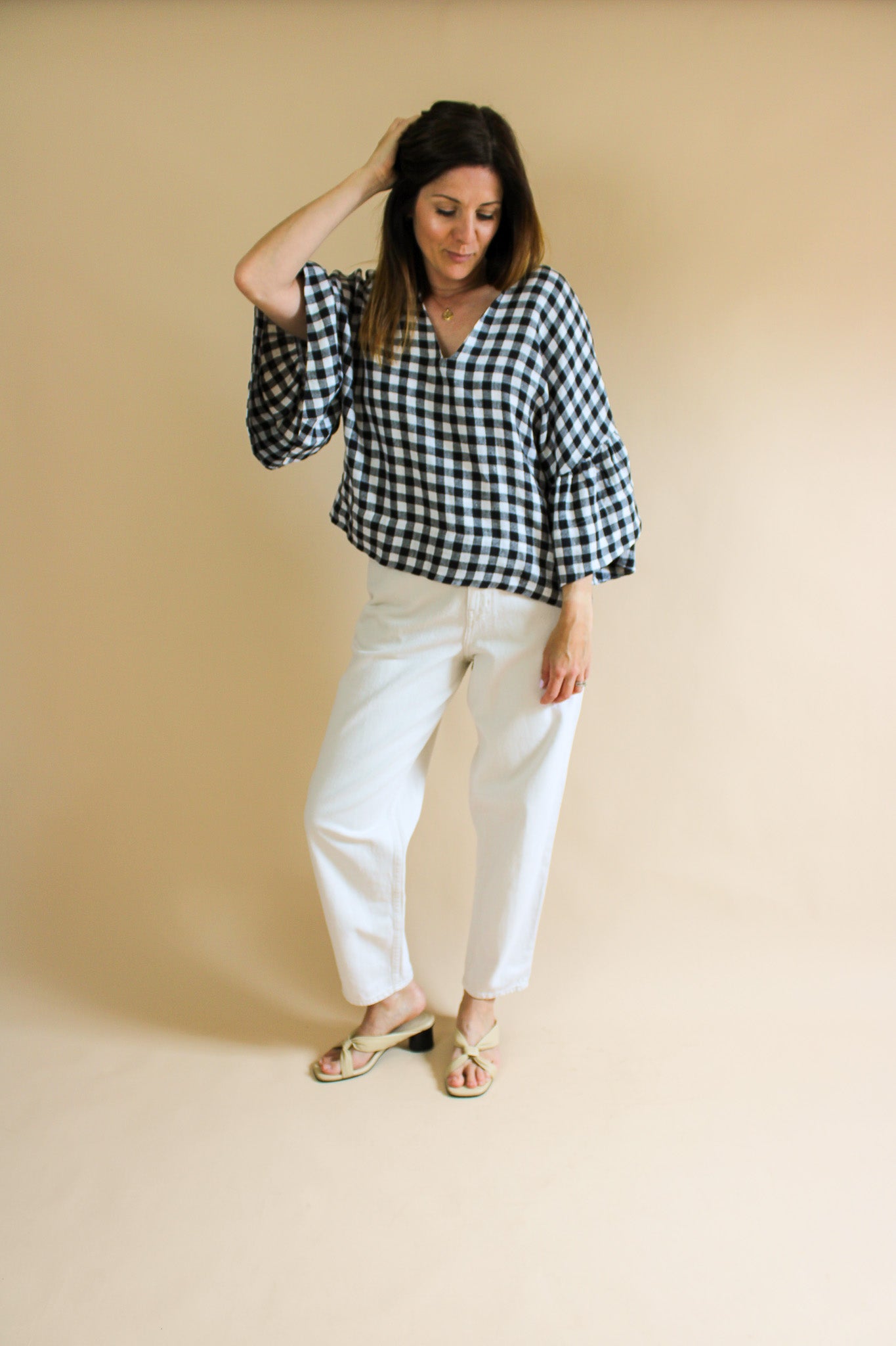 BEAUMONT ORGANIC Rita-Gee Gingham Linen Blouse Size S