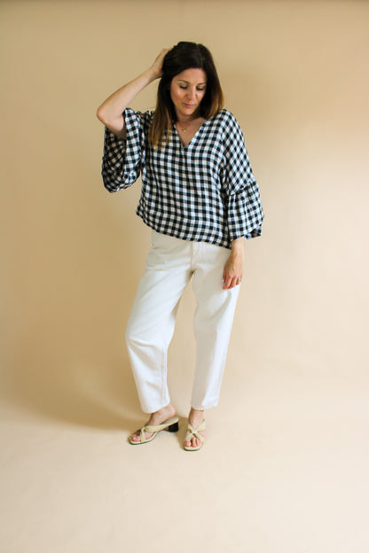 BEAUMONT ORGANIC Rita-Gee Gingham Linen Blouse Size S