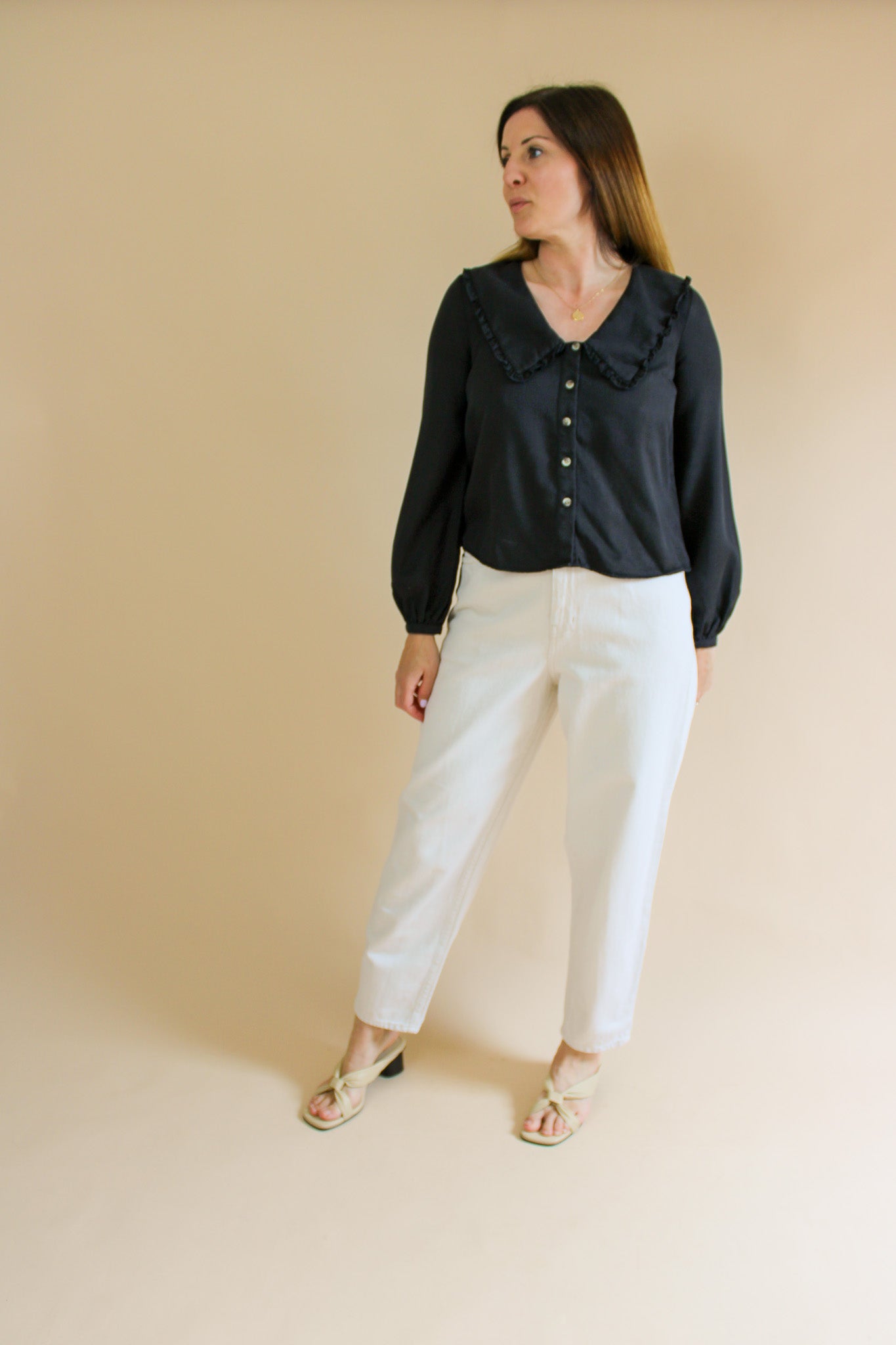 WHISTLES Oversize Collar Detail Short Blouse Size 6-8