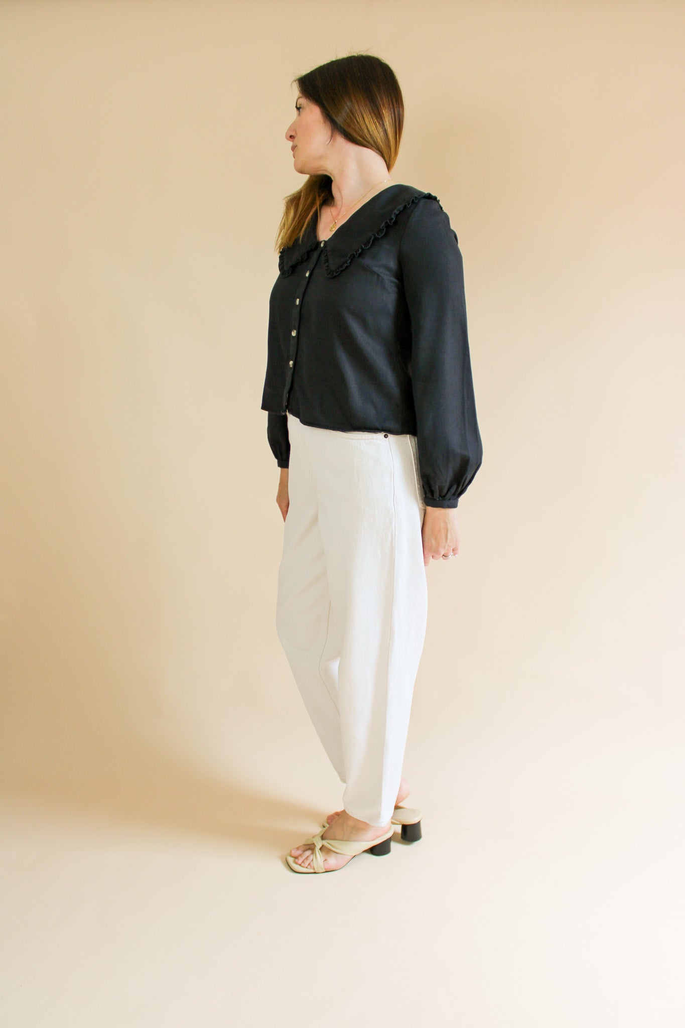 WHISTLES Oversize Collar Detail Short Blouse Size 6-8