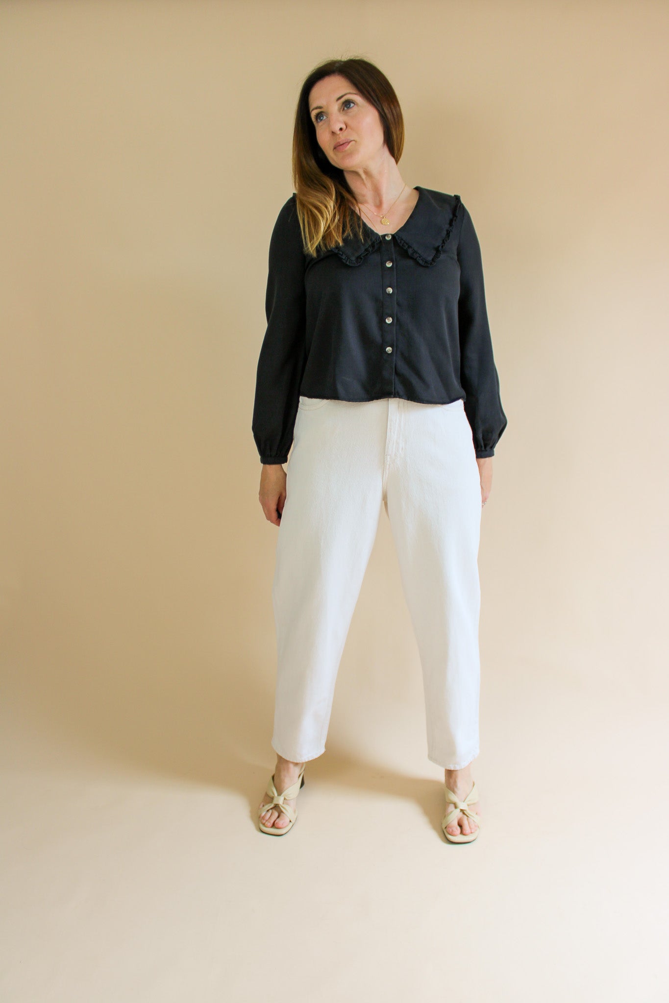 WHISTLES Oversize Collar Detail Short Blouse Size 6-8