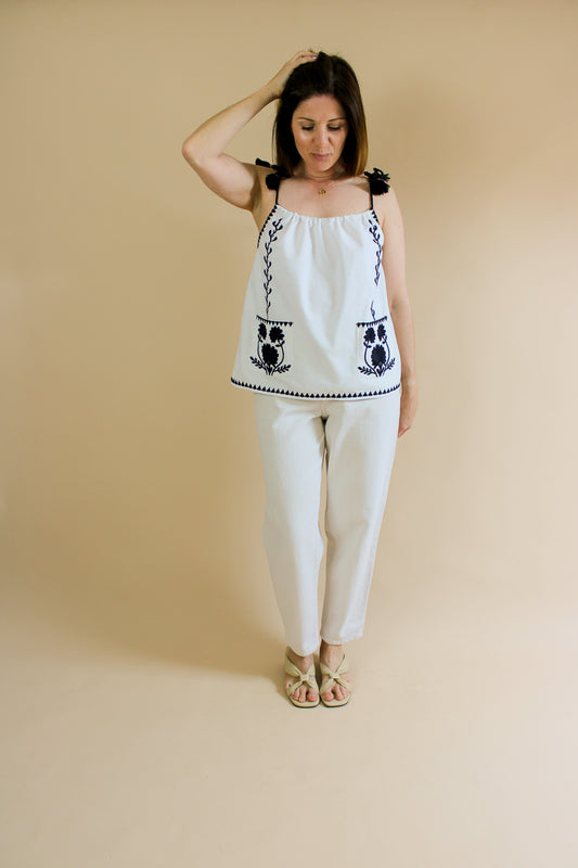 SEZANE Embroidered Detail Tie Camisole Top Size 16