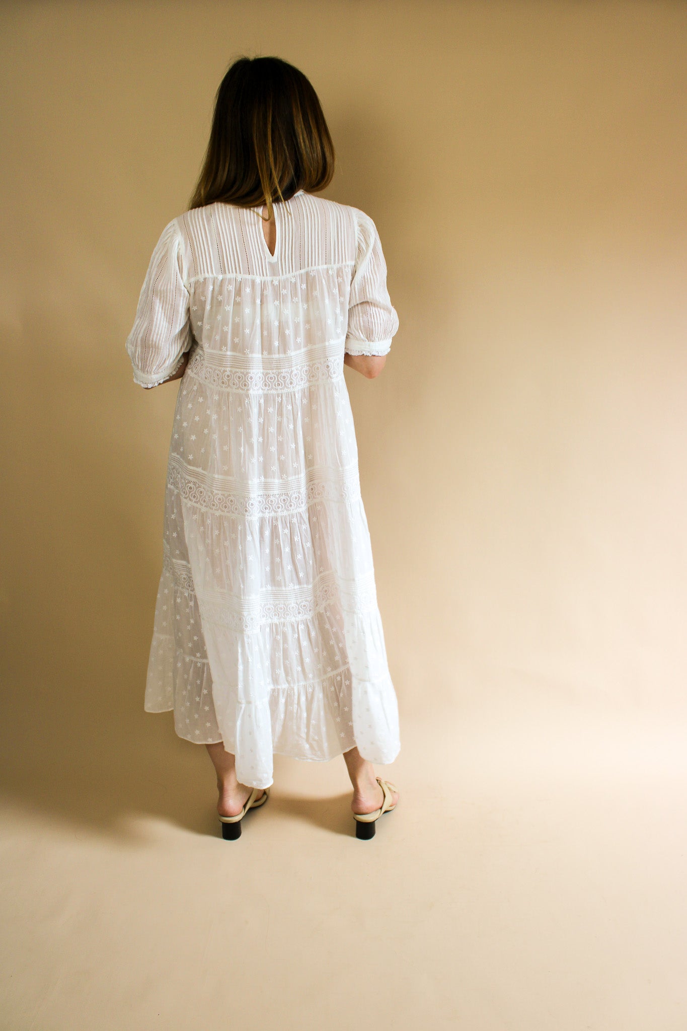 DOEN Cotton Voile Lace Trim Maxi Dress Size M