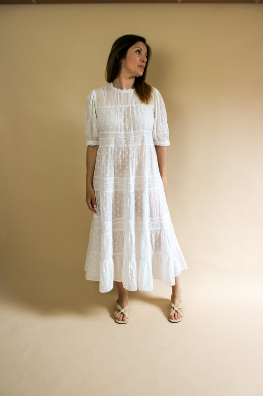 DOEN Cotton Voile Lace Trim Maxi Dress Size M