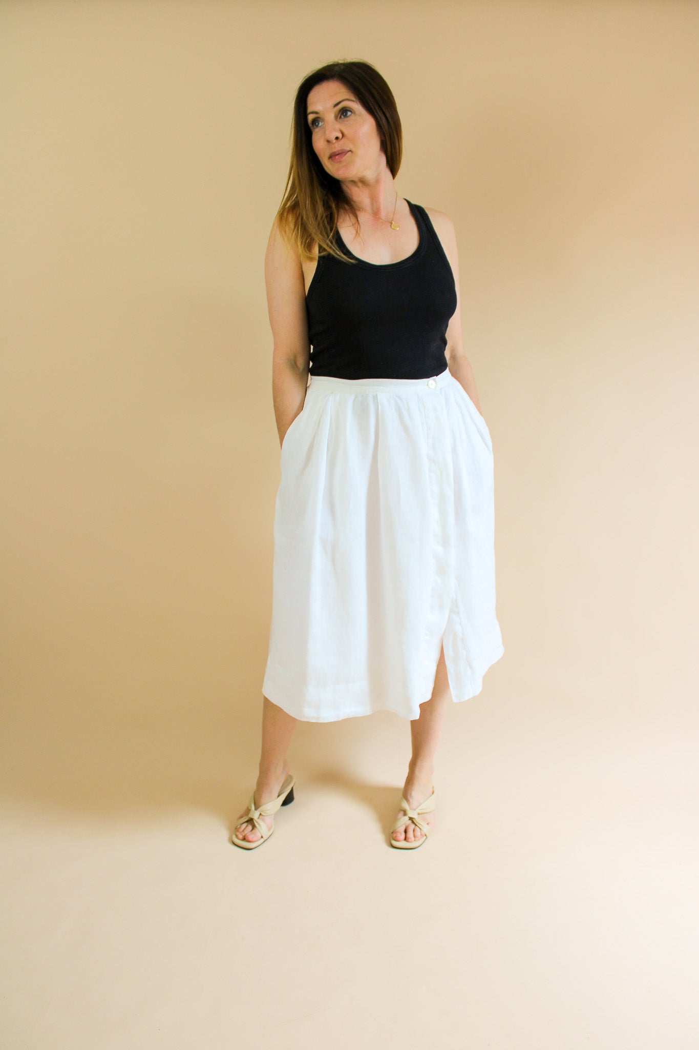 ALEX MILL Linen A-line Button Midi Skirt Size S
