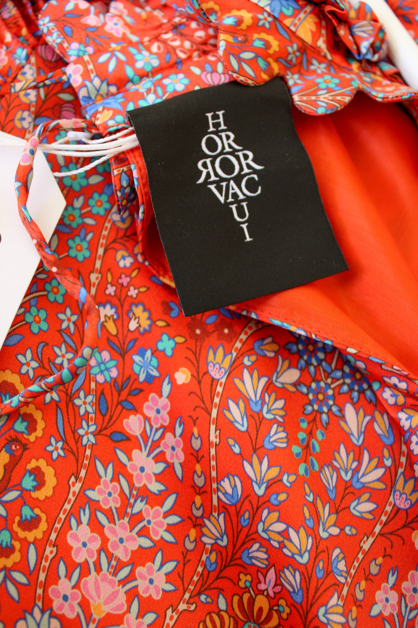 HORROR VACUI Elinor Scalloped Floral-print Silk Puff Sleeve Midi Dress Size S