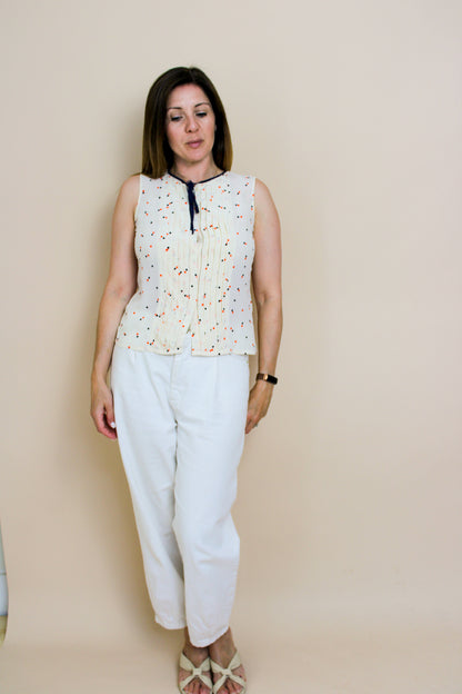 WHISTLES Sleeveless Polkadot Silk Blouse Size 10